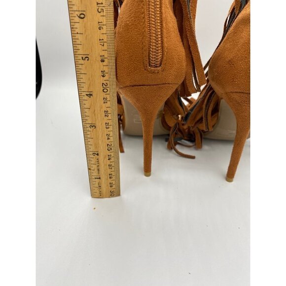 Wild Diva Faux Suede Open Toe Fringe Stilettos, 7.5 - Picture 5 of 5